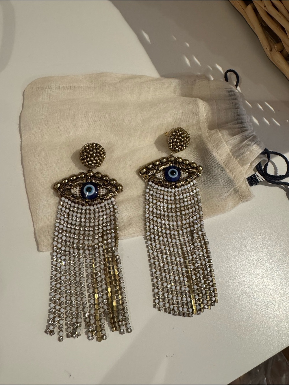 Deepa gurnani Gold-Tone Evil Eye Fringe Drop Earrings - Blue & Gold